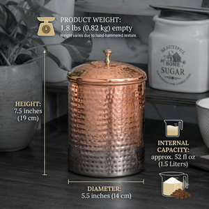 Handcrafted Hammered Copper <b>Storage</b> Canister with Lid Decorative <b>Kitchen</b> Counter <b>Jar</b> <b>for</b> Tea Coffee Sugar Dry Food OEM Wholesale - Product Image 4