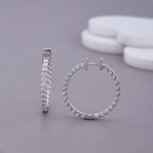 Boucles d'oreilles créoles rondes en diamant de laboratoire, sertissage pavé en or blanc/rose/jaune 9 carats, plaqué rhodium de luxe, certifiées IGI - Product Image 5