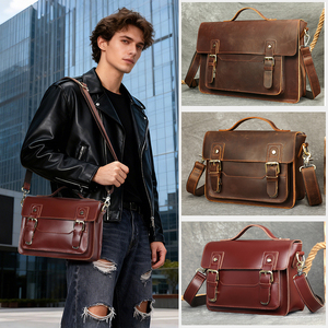 Genuine Leather Soft Luxury Messenger <b>Bag</b> Unisex <b>Work</b> Laptop Handbag Personalized Design Lightweight Zipper Closure Royal - Product Image 5