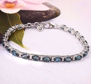 London Blue Topaz <b>Charm</b> Bracelet 925 Sterling <b>Silver</b> Womens Natural Gemstone Handmade Jewelry Elegant Gift Her Oval Cut Luxury - Product Image 1