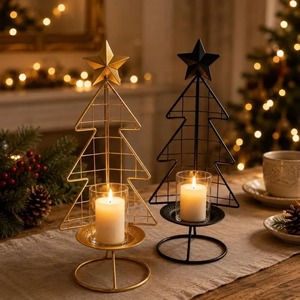 Christmas & Valentine's Day Tree <b>Candle</b> <b>Holder</b> Stand Gold <b>Black</b> Metal Eco-Friendly Heat Resistant Star Top for Home Decoration - Product Image 4