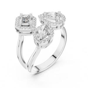 แหวนหมั้นเพชรสามเม็ดเงินแท้ 925 ชุบโรเดียม รูปทรงลูกแพร์ มาร์คีส์ เอเมอรัลด์คัท ประดับเพชรแล็บโกรว์ พร้อมใบรับรอง IGI - Product Image 3