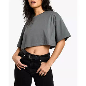 Wholesale New Arrival Women's <b>Crop</b> <b>Top</b> Short Sleeve O Neck Cotton Casual Fashion Streetwear Breathable Comfortable Daily Wear - Product Image 1