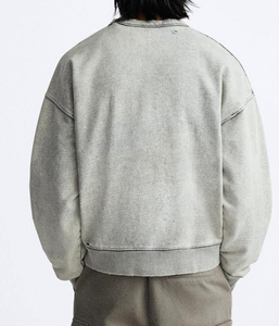 Sudadera Oversize de Cuello Redondo para Hombre, Color Liso, Algodón Lavado, Felpa Francesa, Anti-Pilling, Sudadera Distressed para Hombre - Product Image 5