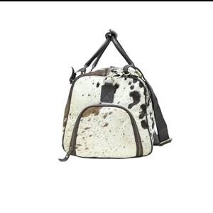 Cowhide Leather Bag Oval Shape Shoulder Strap Zipper Closure Lightweight Durable Eco-Friendly Brown White Unisex - Product Image 4