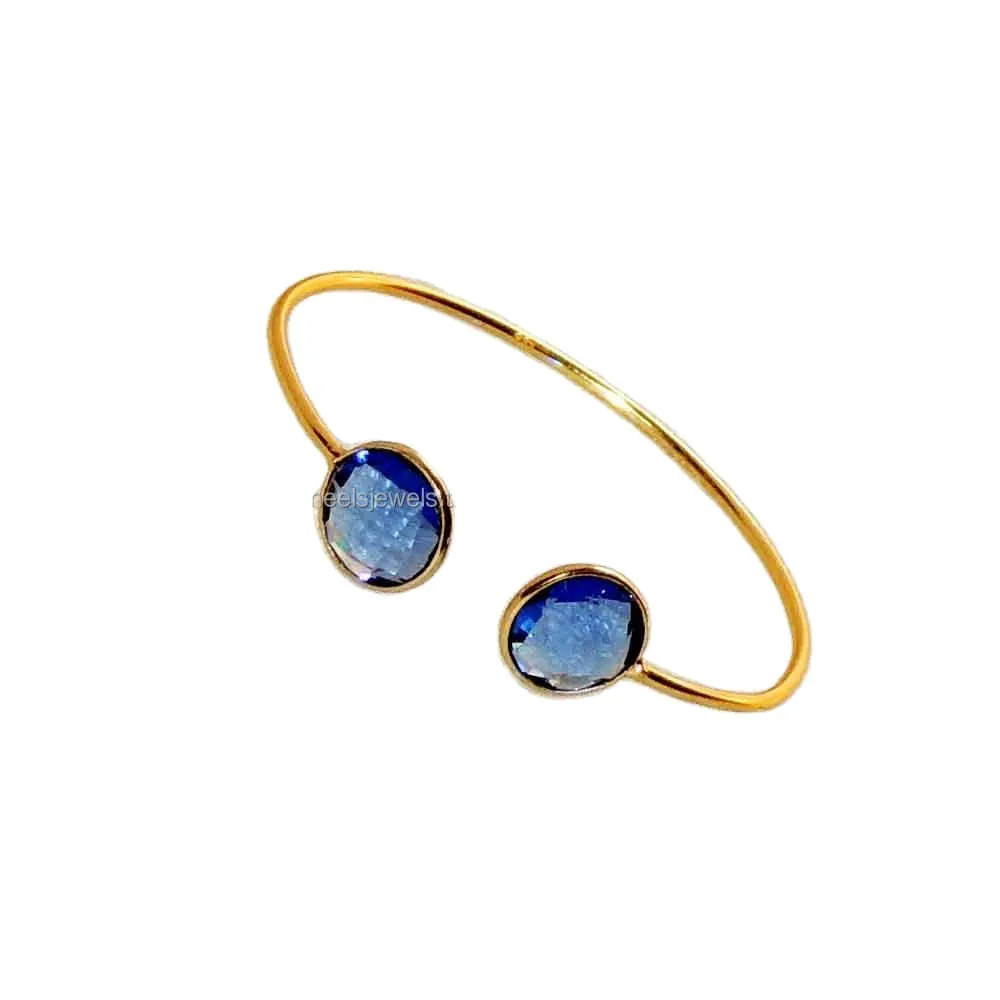 Cuff Bracelet Bangle Natural Gemstone Tanzanite Gold Plating 925 Sterling Silver Statement Adjustable Gemstone Bracelet