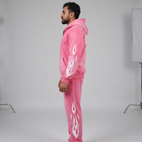 Conjunto Unisex de Sudadera con Capucha y Pantalones Anchos de Felpa de Algodón de 420g, Estilo Gótico Hip Hop, Color Rosa, con Estampado Digital Personalizado Y2K