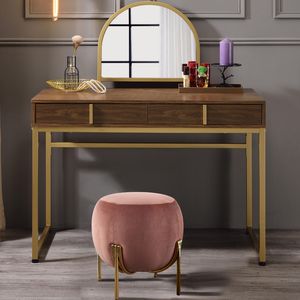 Walnut and Gold 2-<b>Drawer</b> Vanity Desk with Mirror and Jewelry <b>Tray</b> for Makeup Vanities - Product Image 2