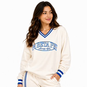 เสื้อสเวตเชิ้ตคอวีสีเหลือง Pi Beta Phi สำหรับผู้หญิง ดีไซน์ปักตัวอักษร ลำลอง แขนยาว ผ้าถัก ใส่ได้ในฤดูใบไม้ร่วง - Product Image 4