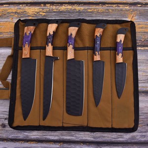 Nordic Forge Five-Piece Stainless Steel Chef <b>Knife</b> <b>Set</b> Wood Handles Ambidextrous Durable <b>Sharp</b> Handmade Kitchen <b>Knives</b> Leather - Product Image 4