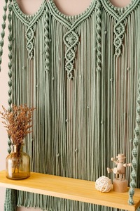 Wooden Macrame Wall Shelf Bohemian Hanging Shelf Ideal <b>For</b> Home <b>Decor</b> Storage Display Rack Plants Books And Other <b>Decor</b> <b>Items</b> - Product Image 2