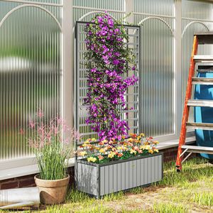 แปลงปลูกผักยกพื้นไม้สีเทาขนาด 29 x 11 x 52 นิ้ว พร้อมโครงตาข่ายและกระถางแบบถอดได้ สำหรับสวนหลังบ้าน ลานบ้าน และระเบียง - Product Image 2
