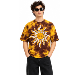 Mens <b>Tie</b> Dye <b>T</b> <b>Shirt</b> 100% Cotton Oversized Fit Crew Neck Decorative Embroidery Casual Streetwear Custom Wholesale Trade EAZWEARS - Product Image 1