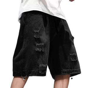 Shorts de Mezclilla Negros Desgastados para Mujer, Cintura Alta, Corte Regular, Estilo Cargo, Casuales, de Verano, Impermeables, Resistentes al Viento, de Secado Rápido - Product Image 1