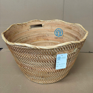 Cestas de Almacenamiento Redondas de Ratán Tejidas a Mano con Asas, Diseño Natural, Cestas Organizadoras Sostenibles, Venta al Por Mayor - Product Image 1