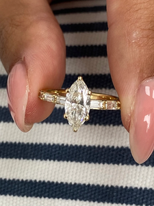 แหวนเพชรทรงมาร์คีส์และบาแกตต์ ทนทาน ทำจากทองคำ ทองคำโรสโกลด์ ทองคำขาว เงิน  เพชรเลี้ยงในห้องปฏิบัติการ igi de-f vvs-vs สำหรับผู้หญิง - Product Image 3