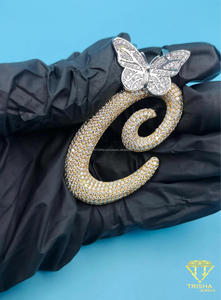 Collar de Oro con Colgante de Letra 'C' Estilo Hip Hop, con Mariposa y Diamantes de Moissanita, Joyería Brillante, Regalo - Product Image 5