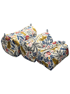 Professional Tiger Print Quilted Cosmetic Bag | White Cotton Handmade Makeup Pouch with Waterproof Lining | Travel Masterpiece - Product Image 1