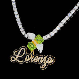 จี้เคลือบทอง14K ประดับเพชร VVS Moissanite เคลือบสีดำมีตัวอักษรที่กำหนดเองได้จี้เงินดอลลาร์ - Product Image 5