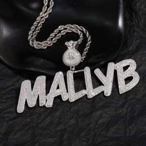 Collier avec pendentif lettre personnalisé en moissanite, ton argent, micro-incrustation, bijoux hip-hop, cadeau - Product Image 4