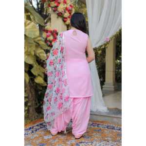Ensemble Patiyala Salwar Kameez rose poudré à col haut, taille XS - Product Image 2