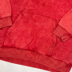 Sweat à capuche vintage rouge délavé respirant streetwear oversize en molleton épais avec poche kangourou personnalisé automne hiver - Product Image 5