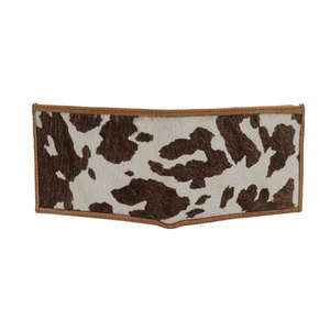 Portefeuille en cuir de vachette véritable, style vintage professionnel, multi-cartes, à fermeture pliante, avec poils de vache apparents, en cuir pleine fleur anti-brossage - Product Image 1