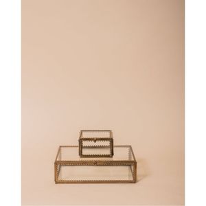 Boîte à cartes de mariage élégante en laiton et verre |   Coffret à souvenirs en verre géométrique personnalisé, boîte en verre antique dorée pour bagues et bijoux - Product Image 5