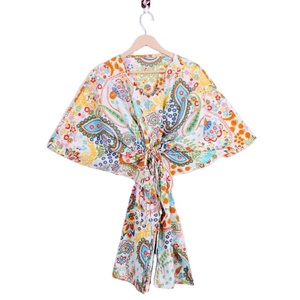 Vêtements pour femmes robe indienne faite à la main courte coton Paisley imprimé couvrir vêtements de nuit caftan vêtements pour femmes - Product Image 1