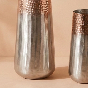 Luxury Dual Tone Hammered Metal Flower <b>Vase</b> Silver <b>Copper</b> Finish Handcrafted Home Decor Table Centerpiece Single Unit Only - Product Image 3