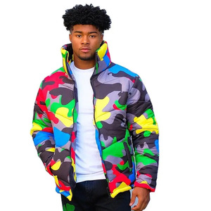 Veste matelassée à capuche imprimée camouflage colorée avec fermeture éclair, col montant, style streetwear, manteau d'hiver unisexe, coupe ajustée, rembourrage en polyester - Product Image 4