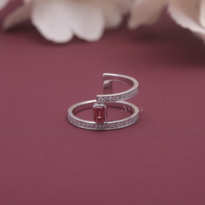 IGI Certified Fancy Pink Lab Grown Diamond Spiral <b>Open</b> <b>Ring</b> 14K White / Rose And Yellow Gold Emerald Cut Diamond Wrap <b>Ring</b> - Product Image 1