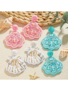 Pendientes Colgantes de Concha con Perlas, Pendientes de Plata con Perlas de Imitación, Joyería Floral Costera para Mujer - Product Image 1