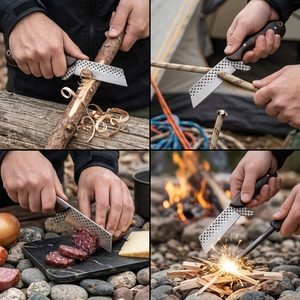 Couteau de chasse EDC en acier au carbone, lame texturée, manche en bois avec étui, fournisseur OEM, directement de l'usine - Product Image 3
