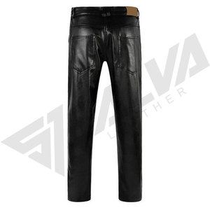 Pantalon de moto en cuir noir imperméable SALVA LEATHER pour homme, coupe droite, taille mi-haute, fermeture éclair, doublure polaire, idéal pour l'hiver - Product Image 2