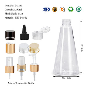 Envases de Grado Alimenticio al por Mayor, Impresión de Serigrafía Personalizada, Estampado en Caliente OEM, Botella Cónica de Plástico PET de Alta Calidad de 250 ml para Cosméticos - Product Image 4