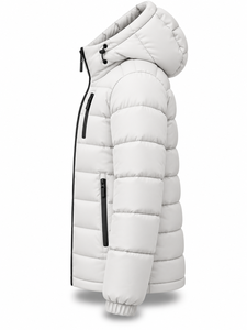 <b>Men's</b> <b>White</b> Hooded Puffer Jacket Waterproof Windproof Smart Casual Zipper Front Polyester Wadding Regular Length Winter <b>Coat</b> - Product Image 4