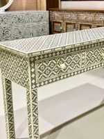 Prix de gros de la table console blanche de luxe en incrustation d'os Design européen poli fait à la main de meubles de maison d'hôtel de haute qualité