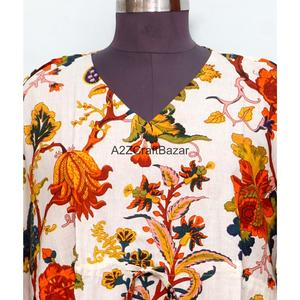 Vestido Kaftan Ecológico Paradise 100% Algodón, Impresión a Mano, Largo hasta el Suelo, Ropa de Resort, Natural - Product Image 3