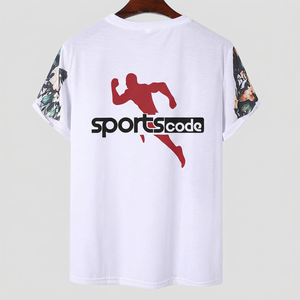 T-shirt décontracté à manches courtes et col rond pour homme, coupe classique, avec logo sportif sur le devant, en jersey 100 % coton, marque Sports Code - Product Image 2