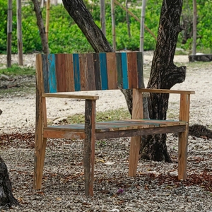Banc de patio en bois massif peint et récupéré KAG, 2 places - Product Image 5