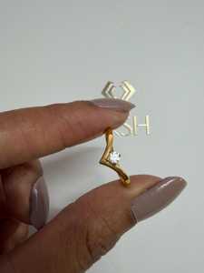 V Band <b>Ring</b> 14k 18k Solid Solid Gold Round Cut Lab Grown Diamond Prong Set Stackable Minimalist Everyday Wear Tiny Promise <b>Rings</b> - Product Image 1