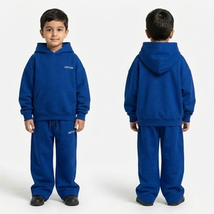 Boys Oversize Hoodie Sweatpants Set 100% Cotton Fleece Breathable Wide Leg Joggers Custom Logo Design Hip Hop Tracksuits - Product Image 2
