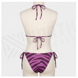 Ensemble bikini 2 pièces imprimé animal pour femme, haut dos nu et bas à nouer sur les côtés, maillot de bain extensible - Product Image 2