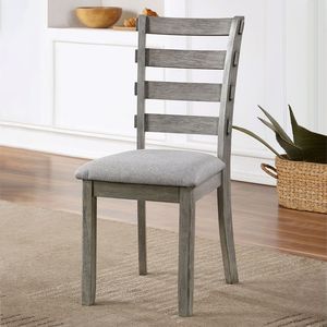 Gray Color Side Chair Set of 2pc with Padded Seat Ladder Back Kitchen Dining Room <b>Wire</b> <b>Brushed</b> Finish Dining Chairs - Product Image 3
