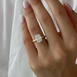 3 Carat Elongated <b>Cushion</b> Lab Grown Diamond Solitaire <b>Ring</b> , Two Tone White Prongs 2.5MM Engagement <b>Ring</b>, IGI Certified - Product Image 3
