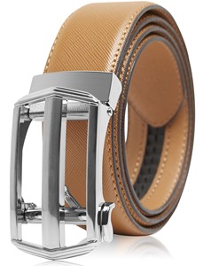 Cinturón de Cuero Genuino, Piel de Vaca, Color Marrón Sólido, Hebilla Rectangular Plateada, Cinturón Casual para Hombre, Duradero, Moldeado en una Sola Pieza - Product Image 3