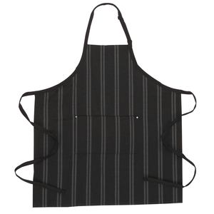 Tablier unisexe en coton noir tissé à rayures, manches courtes et fermeture à boutons-pression, pour uniforme de personnel de service de restaurant et de bar - Product Image 2