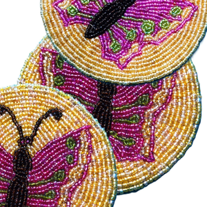 Classic Pink Butterfly Design <b>Beaded</b> <b>Coaster</b> Hand Embroidered Glass Table Mat for Wedding Christmas Parties at Price - Product Image 3