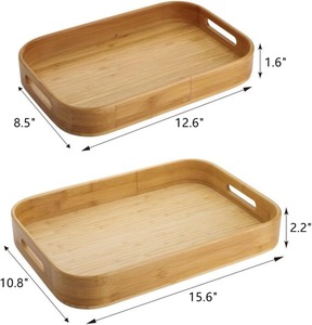 Juego de 2 bandejas de madera maciza ecológicas con asas, multifuncionales para desayuno, café y fiestas, personalizables - Product Image 5